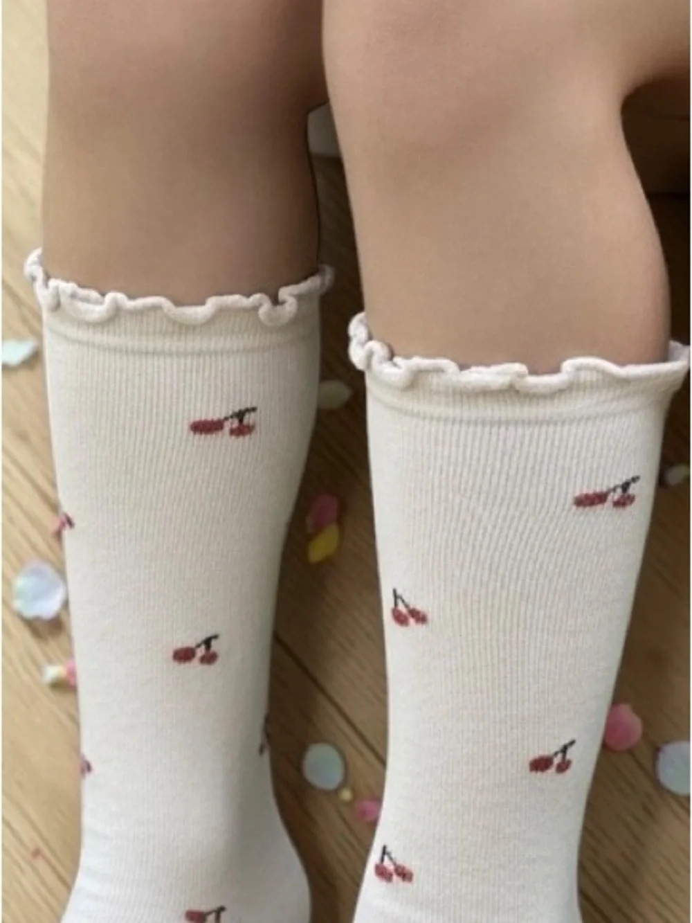 Cute Cherry Pattern Kids Socks - soft cream - Picture 10 of 12